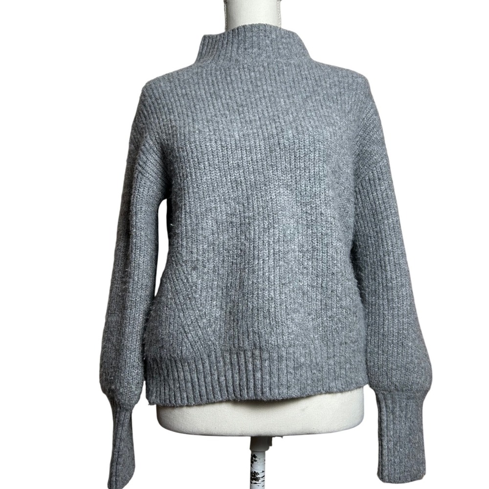 EVEREVE Women Grey Mock Neck Ribbed Long Sleeve Sweater Basic Classic Chic S‎